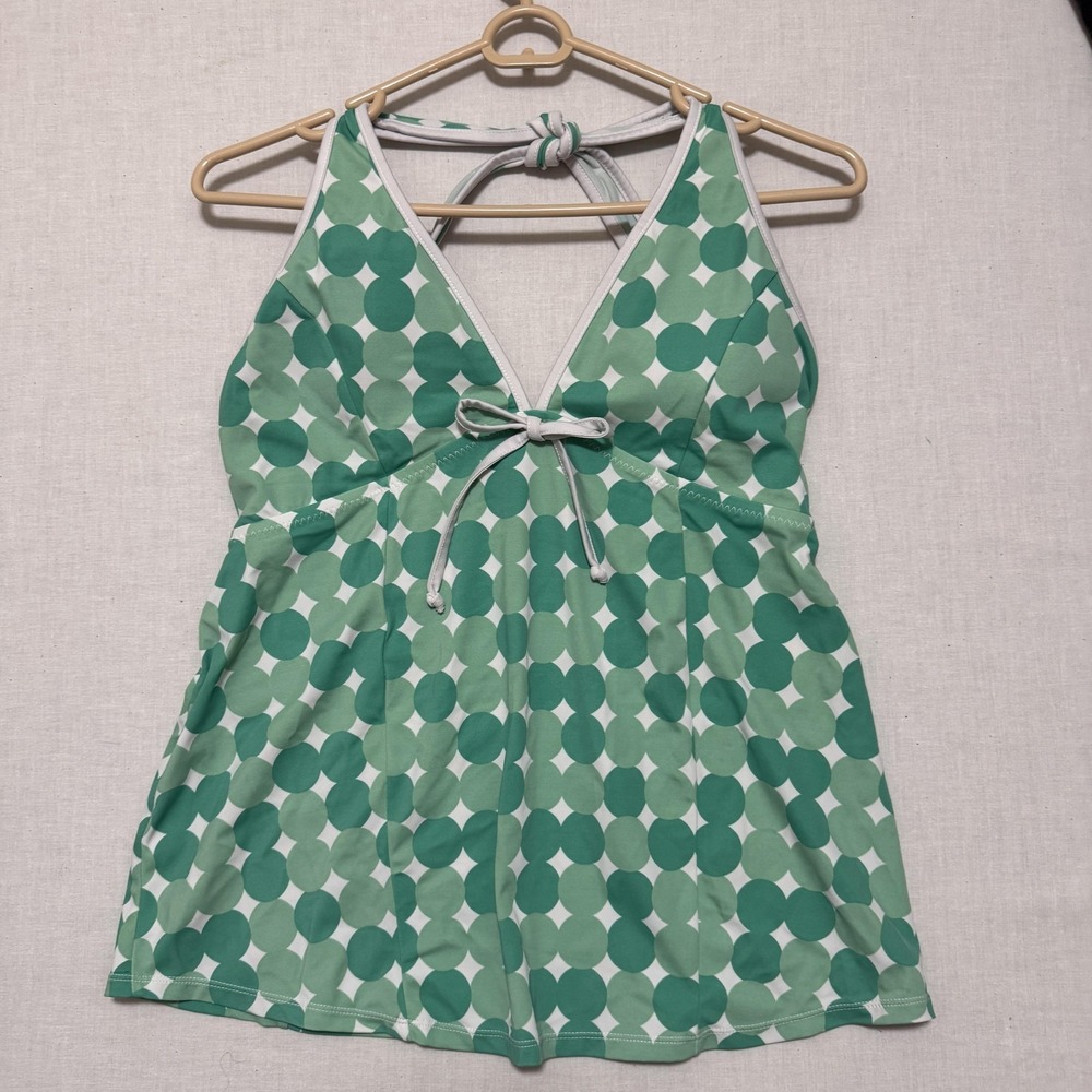 Motherhood Maternity Swim Halter Top Green Polka Dot Lined Bow Tank